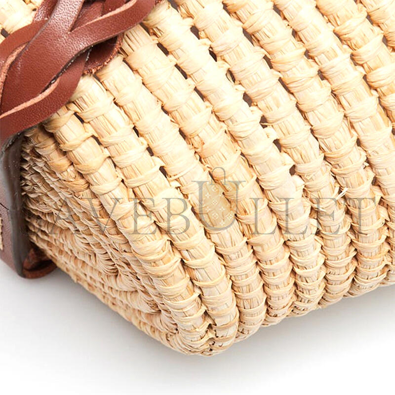 PRADA BEIGE BROWN RAFFIA LEATHER BASKET TOTE BAG (48*27*17cm) 